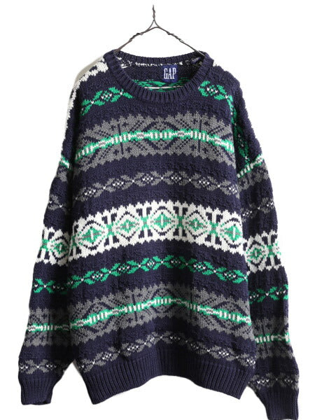 90s ■ OLD GAP フェアアイル コットン ニット セーター ( メンズ XL ) 古着 90年代 オールド ギャップ ノルディック 総柄 ヘビーウェイト