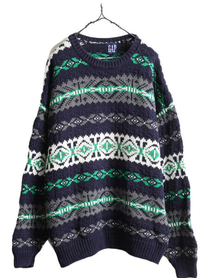 90s ■ OLD GAP フェアアイル コットン ニット セーター ( メンズ XL ) 古着 90年代 オールド ギャップ ノルディック 総柄 ヘビーウェイト