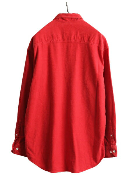 90s ■ OLD GAP コットン シャモア クロス 長袖 ボタンダウン シャツ メンズ L / 古着 90年代 オールド ギャップ ネル 無地 アウトドア 赤