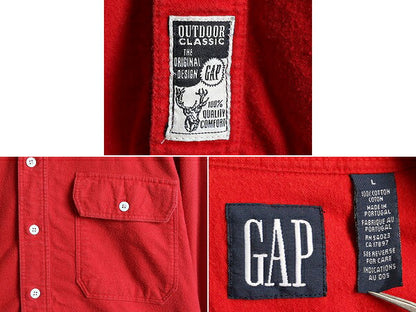 90s ■ OLD GAP コットン シャモア クロス 長袖 ボタンダウン シャツ メンズ L / 古着 90年代 オールド ギャップ ネル 無地 アウトドア 赤