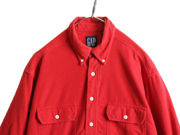 90s ■ OLD GAP コットン シャモア クロス 長袖 ボタンダウン シャツ メンズ L / 古着 90年代 オールド ギャップ ネル 無地 アウトドア 赤