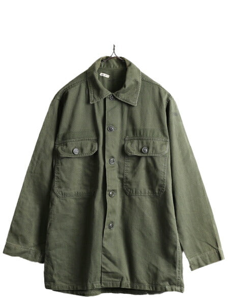 60s ■ 米軍実物 US ARMY コットン サテン ユーティリティ シャツ SMALL / 60年代 ビンテージ 筒袖 1st 後期 OG107 ミリタリー ジャケット
