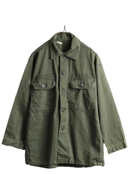 60s ■ 米軍実物 US ARMY コットン サテン ユーティリティ シャツ SMALL / 60年代 ビンテージ 筒袖 1st 後期 OG107 ミリタリー ジャケット