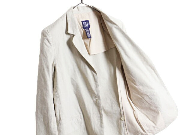 90s OLD GAP テーラード ジャケット レディース S / 90年代 オールド ギャップ ブレザー 無地 サマー コットン リネン ナチュラル 2ボタン
