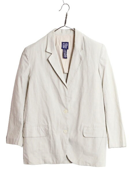 90s OLD GAP テーラード ジャケット レディース S / 90年代 オールド ギャップ ブレザー 無地 サマー コットン リネン ナチュラル 2ボタン