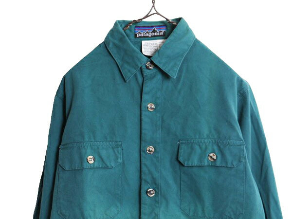 80s デカタグ パタゴニア コットン キャンバス 長袖 シャツ メンズ S 古着 80年代 ヴィンテージ Patagonia 旧タグ ワーク アウトドア 無地