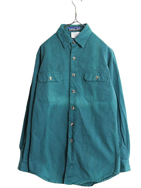 80s デカタグ パタゴニア コットン キャンバス 長袖 シャツ メンズ S 古着 80年代 ヴィンテージ Patagonia 旧タグ ワーク アウトドア 無地