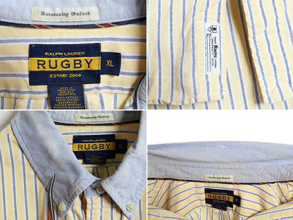 ラグビー ラルフローレン ストライプ オックスフォード 3点留め ボタンダウン シャツ メンズ XL / RUGBY クレリック コットン ポケット付き