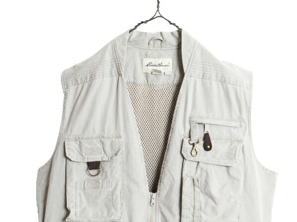 90s エディーバウアー サファリ ベスト メンズ M / オールド EDDIE BAUER アウトドア ハンティング フィッシング 前開き 多ポケット 重ね着