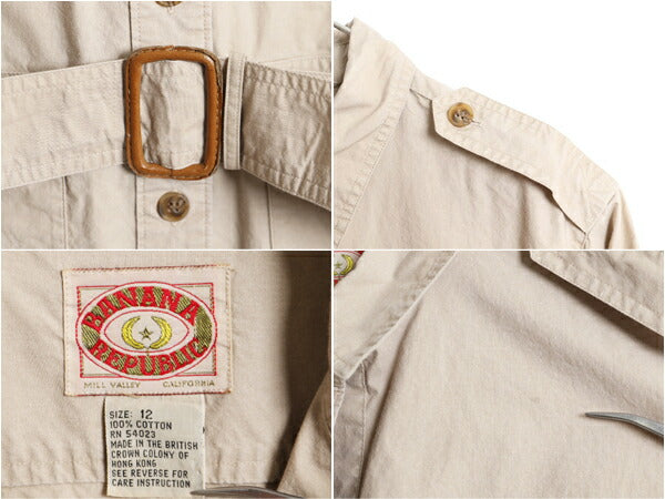 80s バナナリパブリック サファリ シャツ ハーフ コート レディース M ヴィンテージ BANANA REPUBLIC 旧タグ ブッシュ ジャケット コットン