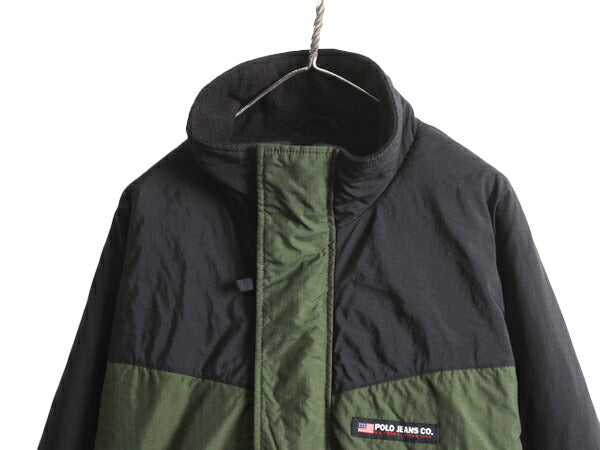 ラルフローレン 中綿 ナイロン ジャケット メンズ XL POLO JEANS 裏フリース ハイネック ジャンパー ブルゾン 大きいサイズ 2トーン 黒 緑