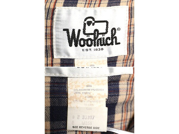 70s ウールリッチ 中綿 ベスト メンズ L / 古着 70年代 ヴィンテージ WOOLRICH 白タグ 襟 コーデュロイ チェック ライナー付き 前開き 紺