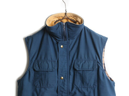 70s ウールリッチ 中綿 ベスト メンズ L / 古着 70年代 ヴィンテージ WOOLRICH 白タグ 襟 コーデュロイ チェック ライナー付き 前開き 紺