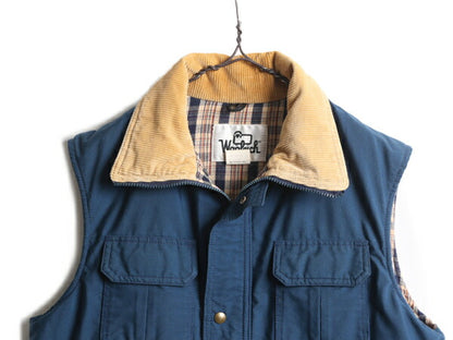 70s ウールリッチ 中綿 ベスト メンズ L / 古着 70年代 ヴィンテージ WOOLRICH 白タグ 襟 コーデュロイ チェック ライナー付き 前開き 紺
