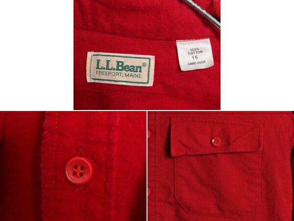 80s エルエルビーン コットン シャモア クロス シャツ メンズ M / 古着 80年代 ヴィンテージ 旧タグ LLBean 長袖シャツ フランネル ネル 赤