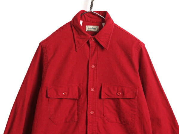 80s エルエルビーン コットン シャモア クロス シャツ メンズ M / 古着 80年代 ヴィンテージ 旧タグ LLBean 長袖シャツ フランネル ネル 赤
