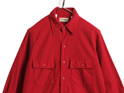 80s エルエルビーン コットン シャモア クロス シャツ メンズ M / 古着 80年代 ヴィンテージ 旧タグ LLBean 長袖シャツ フランネル ネル 赤