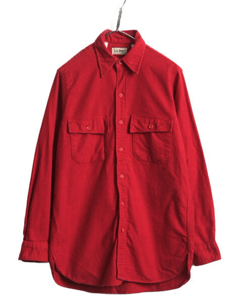 80s エルエルビーン コットン シャモア クロス シャツ メンズ M / 古着 80年代 ヴィンテージ 旧タグ LLBean 長袖シャツ フランネル ネル 赤