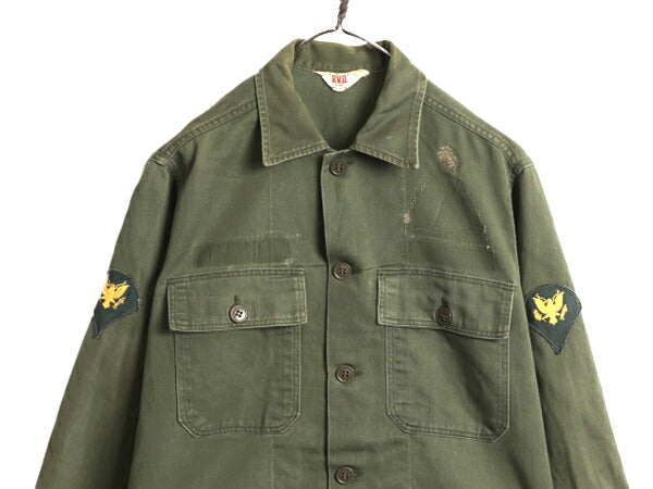 60s BVD コットン サテン ユーティリティ シャツ メンズ M 民間 古着 60年代 ヴィンテージ ARMY ミリタリー アーミー 軍物 筒袖 1st OG107