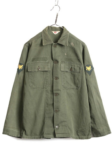 60s BVD コットン サテン ユーティリティ シャツ メンズ M 民間 古着 60年代 ヴィンテージ ARMY ミリタリー アーミー 軍物 筒袖 1st OG107