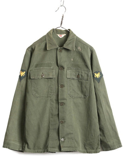 60s BVD コットン サテン ユーティリティ シャツ メンズ M 民間 古着 60年代 ヴィンテージ ARMY ミリタリー アーミー 軍物 筒袖 1st OG107