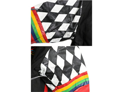 90s ジェフハミルトン レーシング ジャケット メンズ XL 程/ オールド 当時物 ジェフゴードン NASCAR DUPONT 本革 レザー コットン 切替 黒