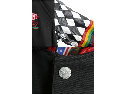 90s ジェフハミルトン レーシング ジャケット メンズ XL 程/ オールド 当時物 ジェフゴードン NASCAR DUPONT 本革 レザー コットン 切替 黒