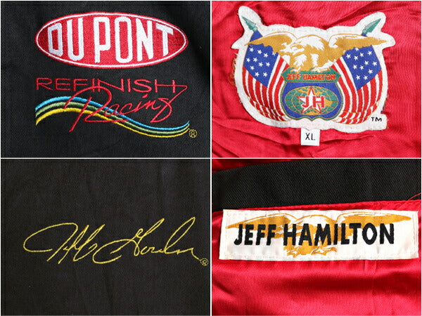 90s ジェフハミルトン レーシング ジャケット メンズ XL 程/ オールド 当時物 ジェフゴードン NASCAR DUPONT 本革 レザー コットン 切替 黒