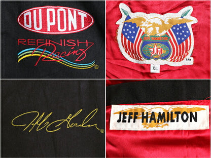 90s ジェフハミルトン レーシング ジャケット メンズ XL 程/ オールド 当時物 ジェフゴードン NASCAR DUPONT 本革 レザー コットン 切替 黒