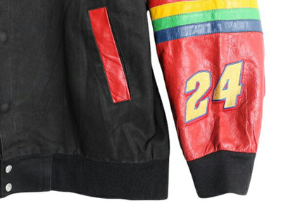 90s ジェフハミルトン レーシング ジャケット メンズ XL 程/ オールド 当時物 ジェフゴードン NASCAR DUPONT 本革 レザー コットン 切替 黒