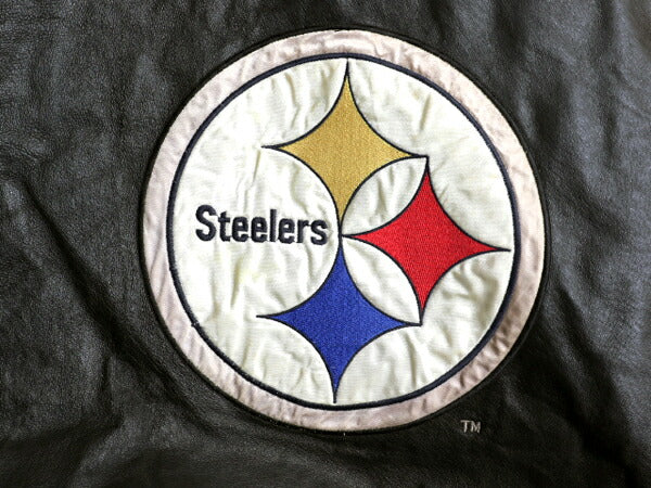 90s NFL スティーラーズ 本革 レザー ジャケット メンズ M オールド プロプレイヤー オフィシャル アメフト 革ジャン フルジップ ブルゾン