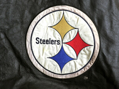 90s NFL スティーラーズ 本革 レザー ジャケット メンズ M オールド プロプレイヤー オフィシャル アメフト 革ジャン フルジップ ブルゾン