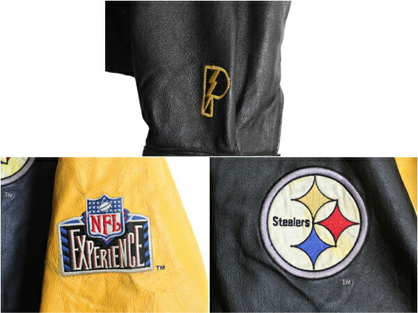 90s NFL スティーラーズ 本革 レザー ジャケット メンズ M オールド プロプレイヤー オフィシャル アメフト 革ジャン フルジップ ブルゾン