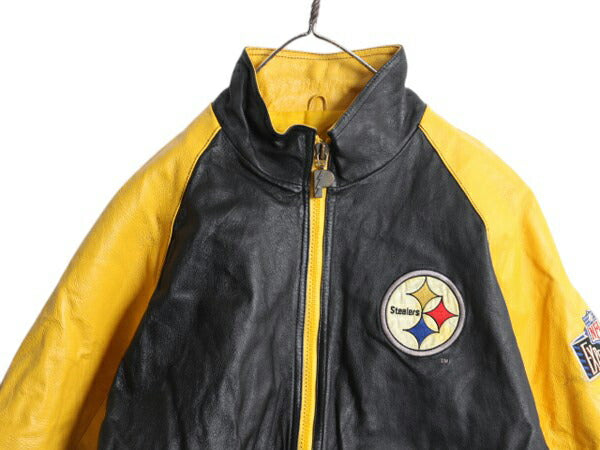 90s NFL スティーラーズ 本革 レザー ジャケット メンズ M オールド プロプレイヤー オフィシャル アメフト 革ジャン フルジップ ブルゾン