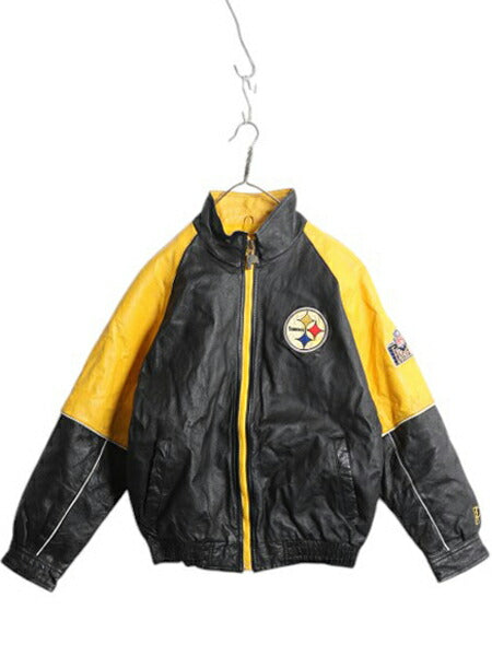 90s NFL スティーラーズ 本革 レザー ジャケット メンズ M オールド プロプレイヤー オフィシャル アメフト 革ジャン フルジップ ブルゾン
