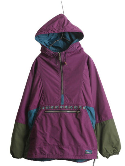 90s USA製 エルエルビーン 中綿 ナイロン アノラック パーカー ジャケット レディース M 90年代 オールド LLBEAN マンパ チロリアンテープ