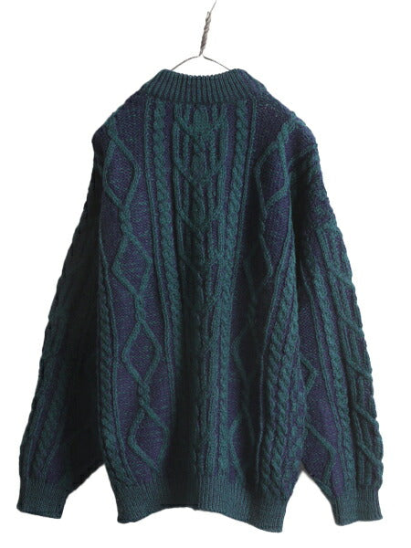 アイルランド製 Carraig Donn フィッシャーマン ウール ニット セーター メンズ M / 古着 アラン ケーブル ローゲージ 2トーン レアカラー