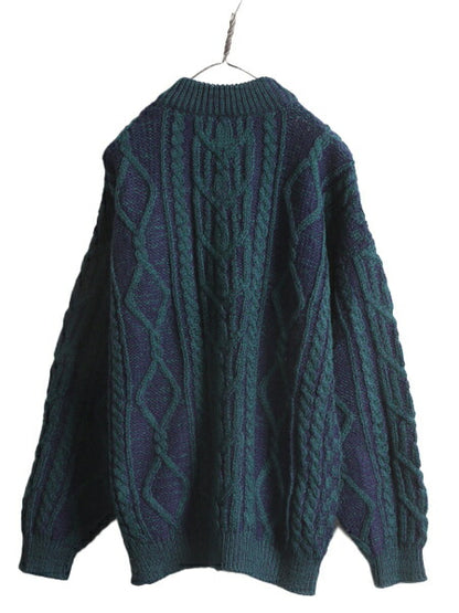 アイルランド製 Carraig Donn フィッシャーマン ウール ニット セーター メンズ M / 古着 アラン ケーブル ローゲージ 2トーン レアカラー