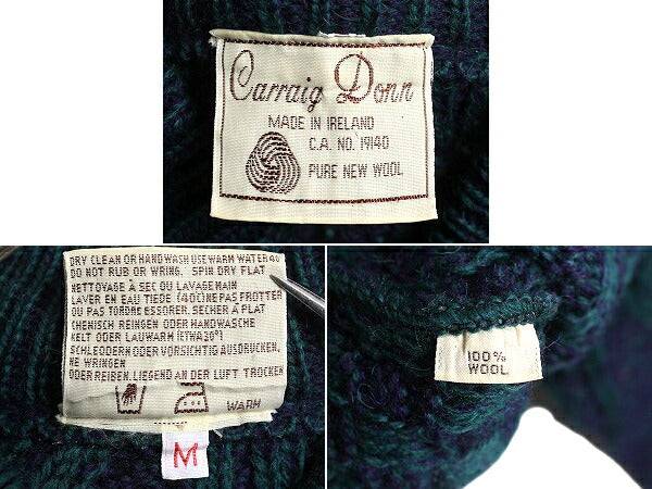 アイルランド製 Carraig Donn フィッシャーマン ウール ニット セーター メンズ M / 古着 アラン ケーブル ローゲージ 2トーン レアカラー
