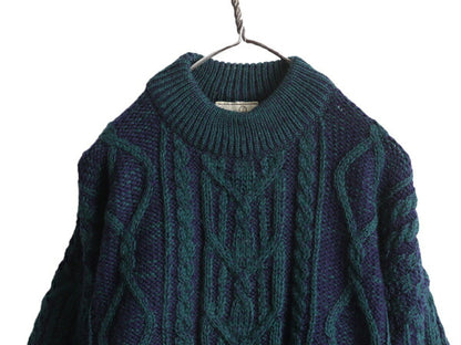 アイルランド製 Carraig Donn フィッシャーマン ウール ニット セーター メンズ M / 古着 アラン ケーブル ローゲージ 2トーン レアカラー