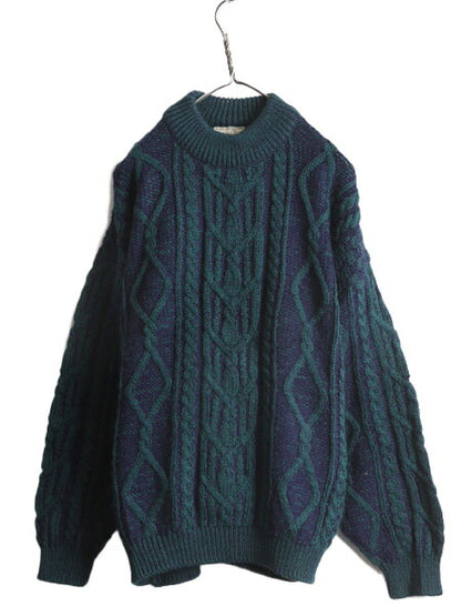 アイルランド製 Carraig Donn フィッシャーマン ウール ニット セーター メンズ M / 古着 アラン ケーブル ローゲージ 2トーン レアカラー