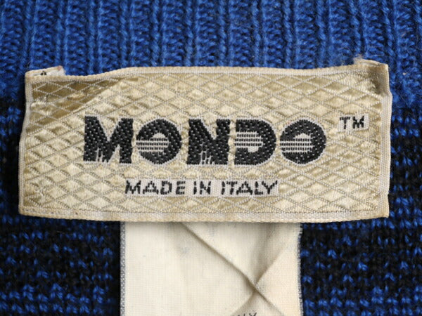 90s イタリア製 MONDO 総柄 デザイン ニット セーター メンズ L / 古着 90年代 オールド ウール アクリル クルーネック 薄手 2トーン 黒 青