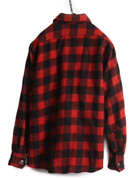 40s YALE ブロック チェック 長袖 CPO シャツ メンズ M 古着 40年代 ヴィンテージ イェール マチ付き ジャケット バッファロー 厚手 赤 黒