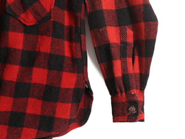 40s YALE ブロック チェック 長袖 CPO シャツ メンズ M 古着 40年代 ヴィンテージ イェール マチ付き ジャケット バッファロー 厚手 赤 黒