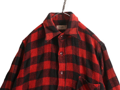40s YALE ブロック チェック 長袖 CPO シャツ メンズ M 古着 40年代 ヴィンテージ イェール マチ付き ジャケット バッファロー 厚手 赤 黒