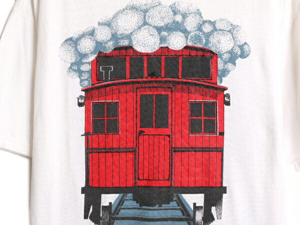 90s 機関車 両面 イラスト プリント Tシャツ メンズ L / 古着 90年代 オールド 当時物 半袖Tシャツ トレイン アート グラフィック ホワイト