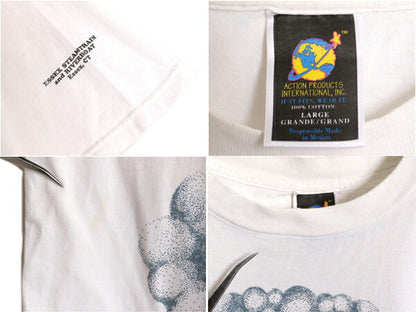 90s 機関車 両面 イラスト プリント Tシャツ メンズ L / 古着 90年代 オールド 当時物 半袖Tシャツ トレイン アート グラフィック ホワイト