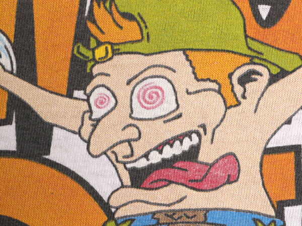90s ジョーク イラスト プリント Tシャツ メンズ L 古着 90年代 オールド 当時物 グラフィック アート キャラクター ホワイト クルーネック