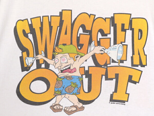 90s ジョーク イラスト プリント Tシャツ メンズ L 古着 90年代 オールド 当時物 グラフィック アート キャラクター ホワイト クルーネック