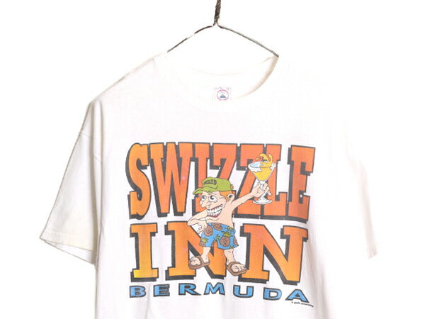 90s ジョーク イラスト プリント Tシャツ メンズ L 古着 90年代 オールド 当時物 グラフィック アート キャラクター ホワイト クルーネック